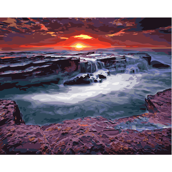 Картина по номерам Пейзажі - Захід біля водопаду