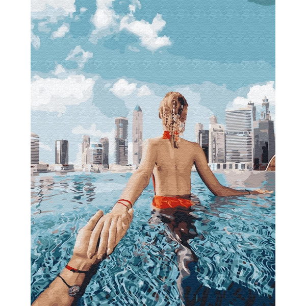 Картина по номерам Люди на картинах - Слідуй за мною. Басейн в дубаї