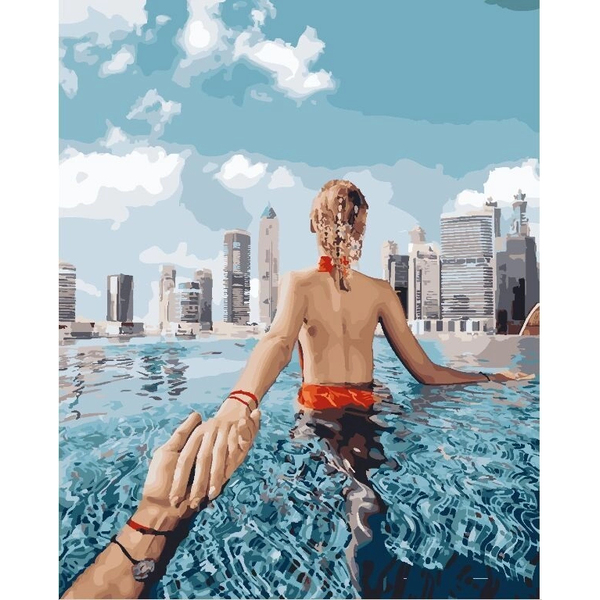 Картина по номерам Люди на картинах - Слідуй за мною. Басейн в дубаї