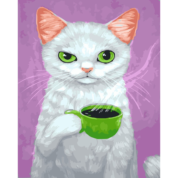 Картина по номерам Тварини, птахи та риби - Кіт-джентельмен з кавою