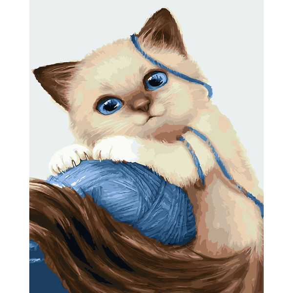 Картина по номерам Тварини, птахи та риби - Кошеня з клубком