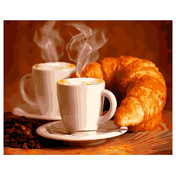 Картина по номерам Натюрморти - Кава з круасаном