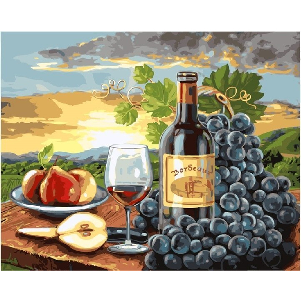 Картина по номерам Натюрморти - Захід з вином і фруктами