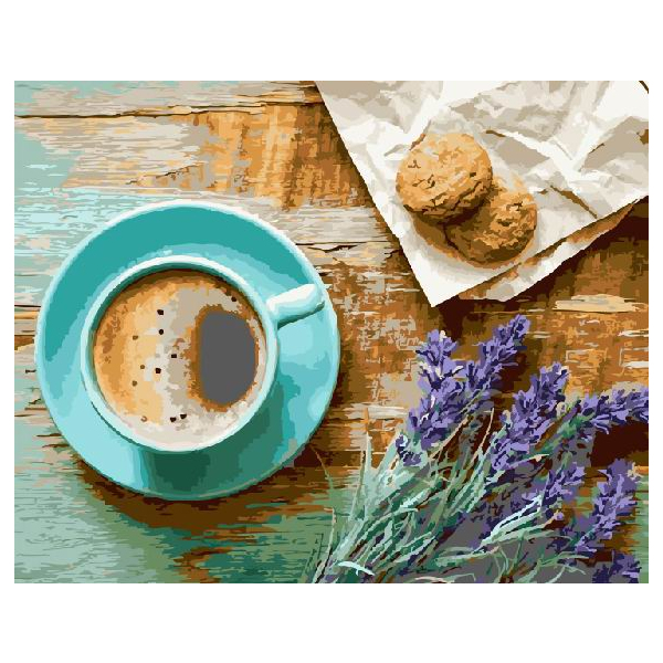 Картина по номерам Преміум картини - Лавандовий ранок з кавою