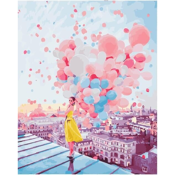 Картина по номерам Преміум картини - Дівчина на даху з кульками