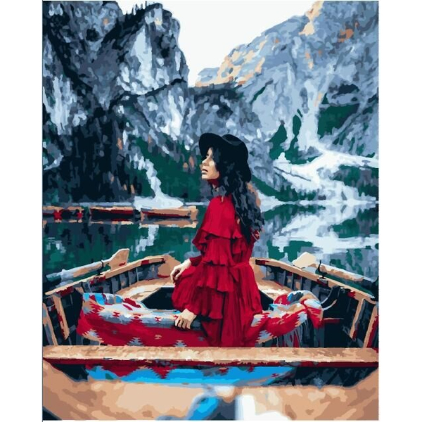 Картина по номерам Преміум картини - Она у озера Лаго ди Брайес