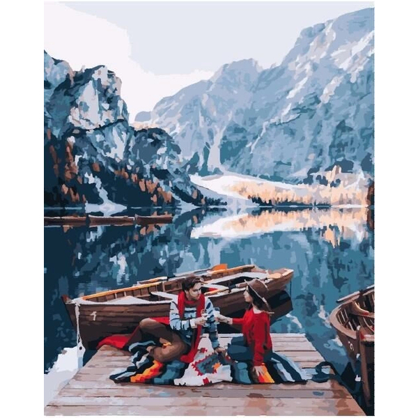Картина по номерам Преміум картини - Пара у озера Лаго ди Брайес
