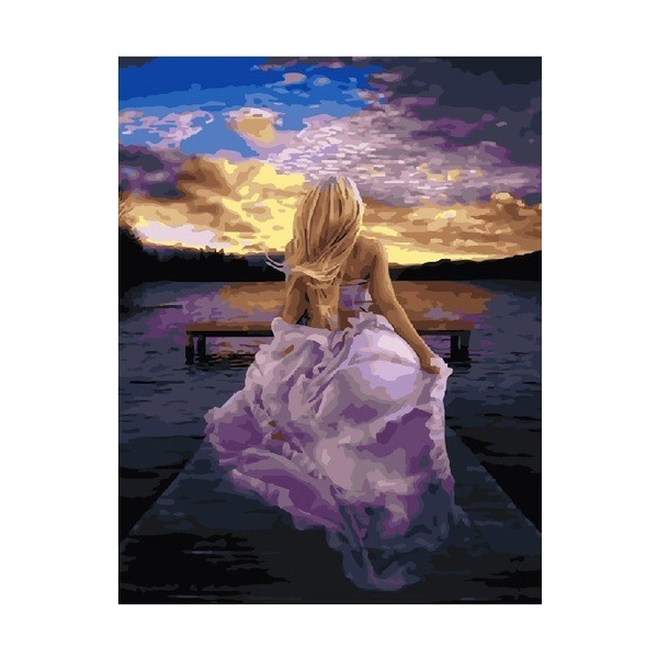 Картина по номерам Преміум картини - Девушка в сиреневом платье
