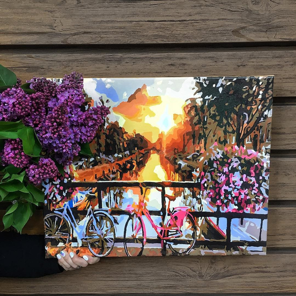 Картина по номерам Преміум картини - Закат на улочке Амстердама