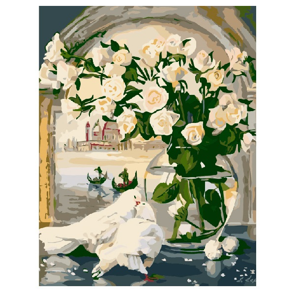 Картина по номерам Преміум картини - Белые розы на фоне венеции
