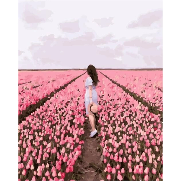 Картина по номерам Преміум картини - Розовое поле тюльпанов