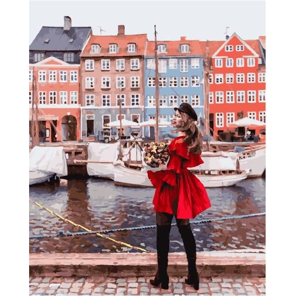 Картина по номерам Преміум картини - Она у домов Амстердама