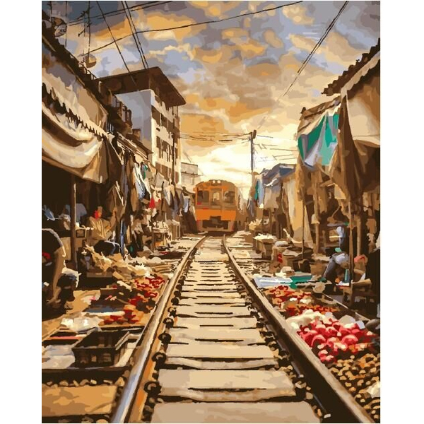 Картина по номерам Преміум картини - Железная дорога у трущебах