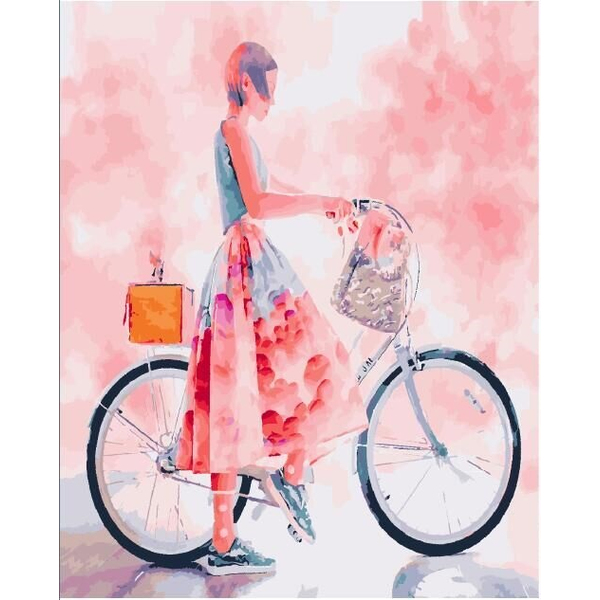Картина по номерам Преміум картини - Велосипед и девушка