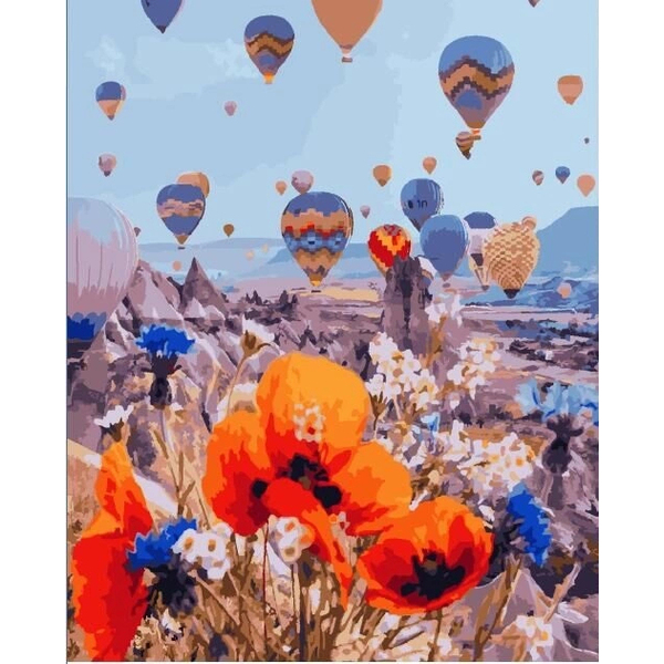 Картина по номерам Преміум картини - Маки на фоне каппадокии