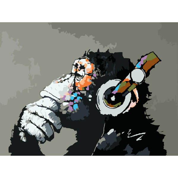 Картина по номерам Преміум картини - Обезьяна в наушниках