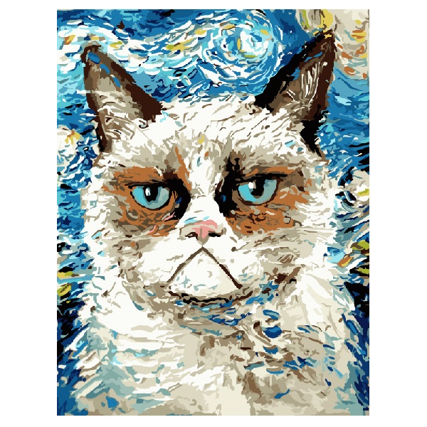 Картина по номерам Тварини, птахи та риби - Сердитый кот в стиле Ван гога