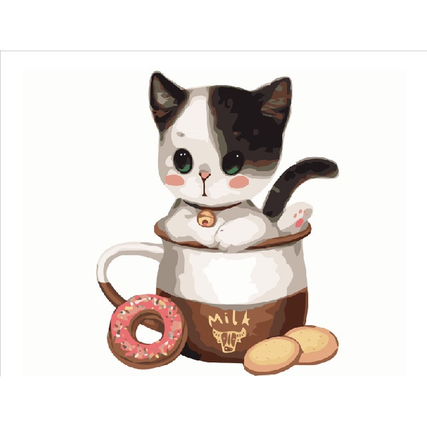 Картина по номерам Тварини, птахи та риби - Котёнок и чаепитие