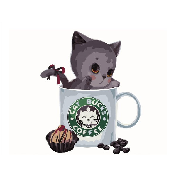 Картина по номерам Тварини, птахи та риби - Кошеня старбакс