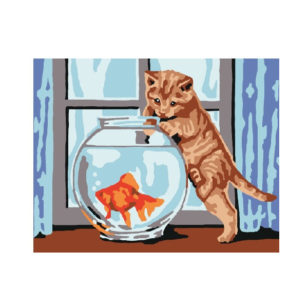 Картина по номерам Тварини, птахи та риби - Кошка и рыбка