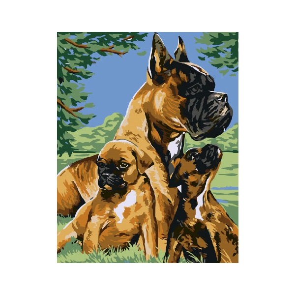 Картина по номерам Тварини, птахи та риби - Папа пёс и щенки