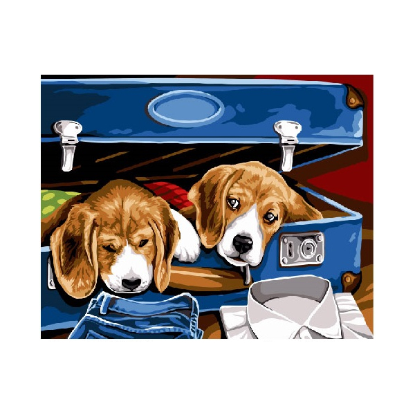 Картина по номерам Для початківців - Цуценята в багажі