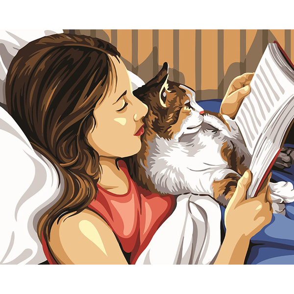 Картина по номерам Люди на картинах - Читання з кішкою