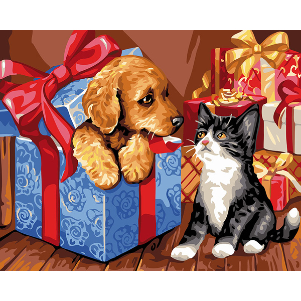 Картина по номерам Тварини, птахи та риби - Вихованці в подарунках