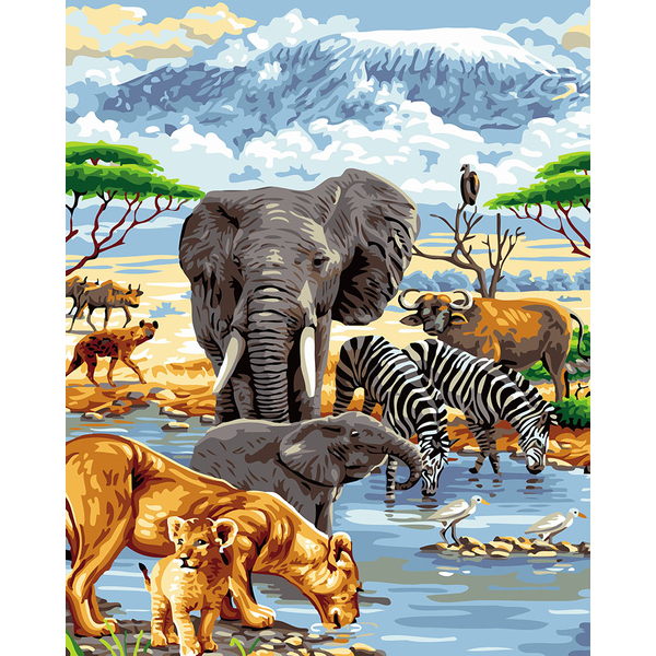 Картина по номерам Тварини, птахи та риби - Водопій савани