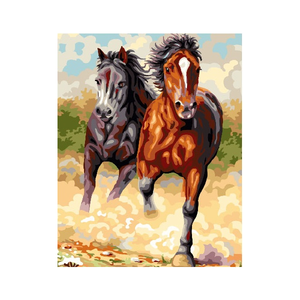 Картина по номерам Тварини, птахи та риби - Забіг мустангів