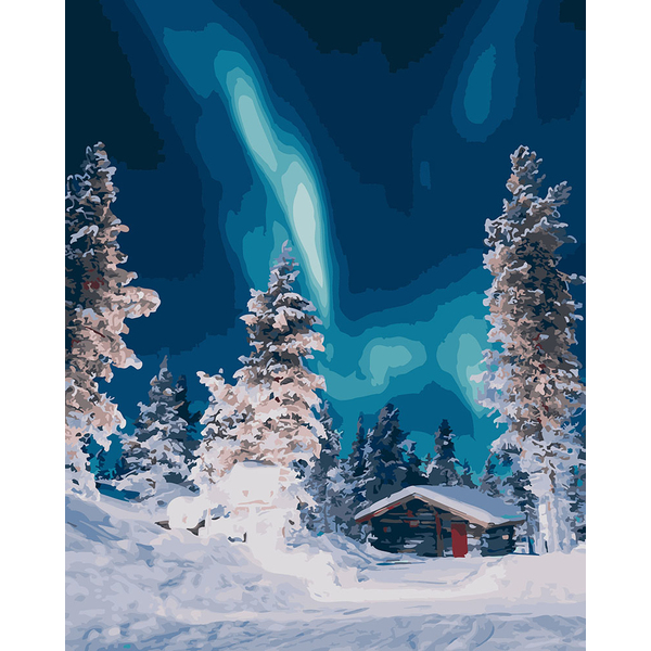 Картина по номерам Авторські колекції - Полярне сяйво в лісі