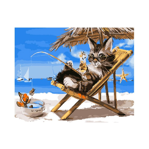 Картина по номерам Тварини, птахи та риби - Кіт на канікулах