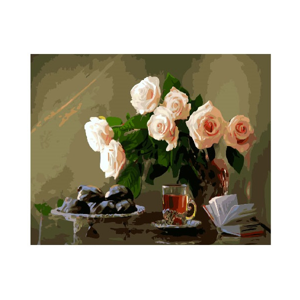 Картина по номерам Квіти - Рожеві троянди на столі