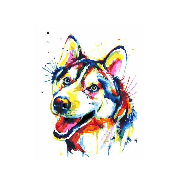 Картина по номерам Поп Арт - Веселковий хаскі