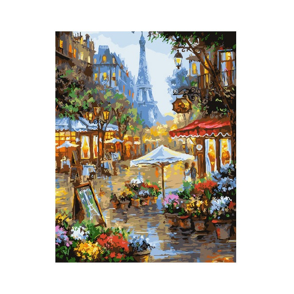 Картина по номерам Города - Квіткова лавка біля вежі