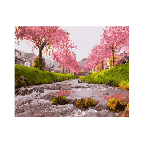 Картина по номерам Пейзажі - Річка у сакури