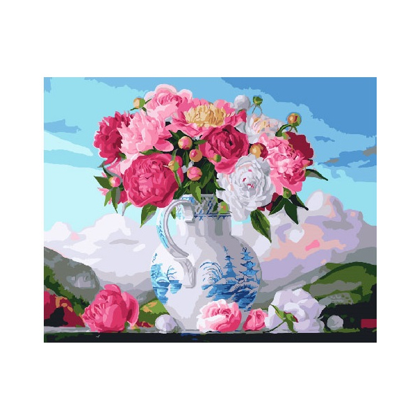 Картина по номерам Квіти - Букет піонів в вазі