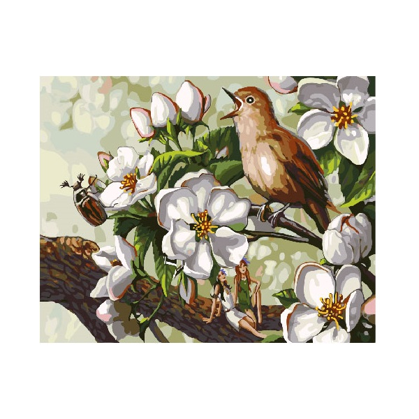 Картина по номерам Тварини, птахи та риби - Пение птицы в цветах