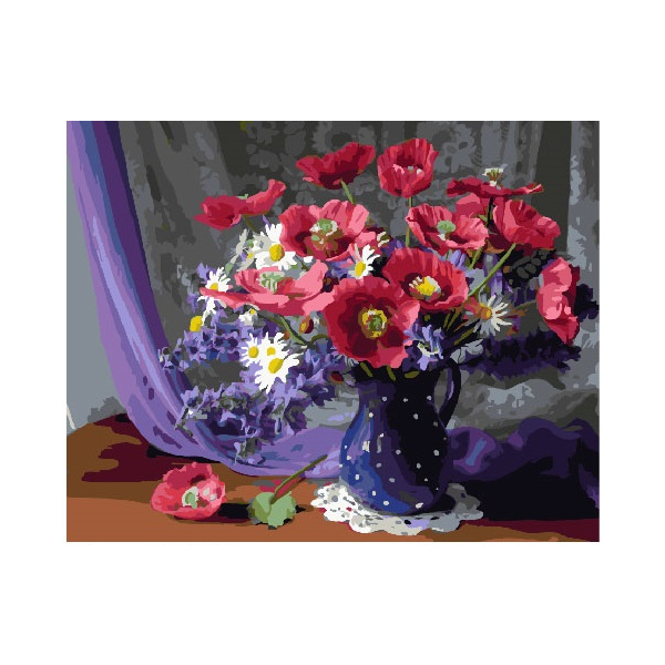 Картина по номерам Квіти - Букет в блакитний вазі