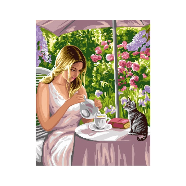 Картина по номерам Люди на картинах - Чаепитие с питомцем