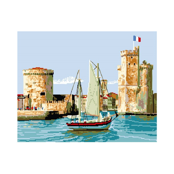 Картина по номерам Кораблі, автомобілі та літаки - Вітрильник біля старого міста