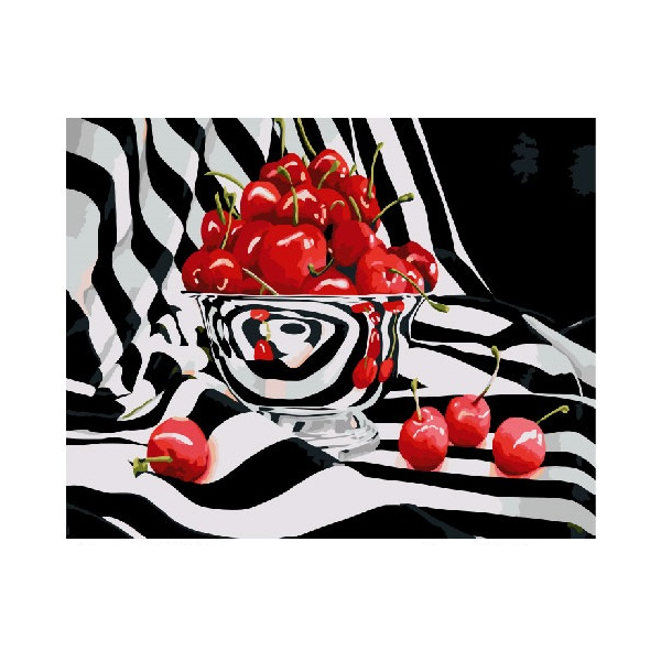 Картина по номерам Квіти - Вишни в чернобелом