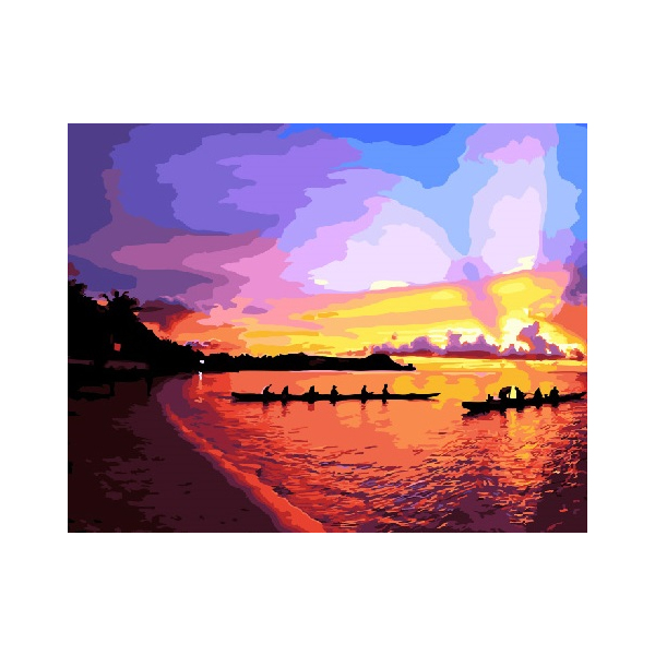 Картина по номерам Пейзажі - Каноэ на закате