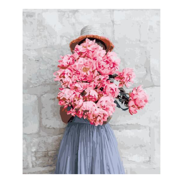 Картина по номерам Авторські колекції - Дівчина з піонами біля лофт-стіни