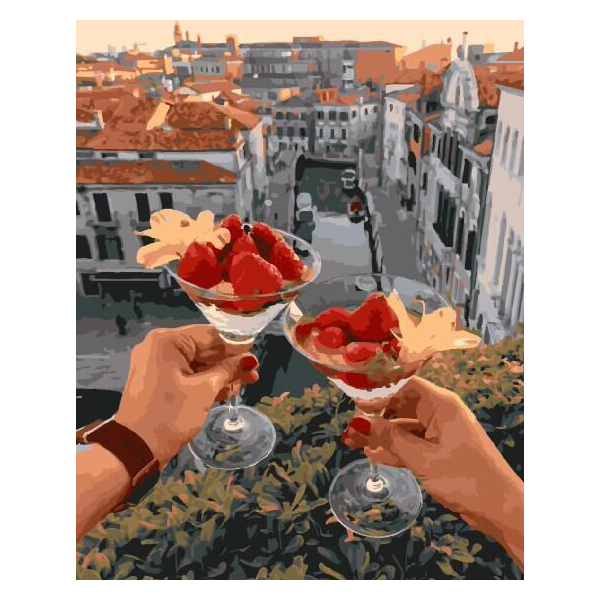 Картина по номерам Авторські колекції - Келихи з Панакотою над Італією