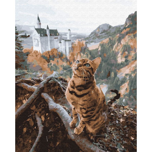 Картина по номерам Преміум картини - Кот у замка Нойшванштайн