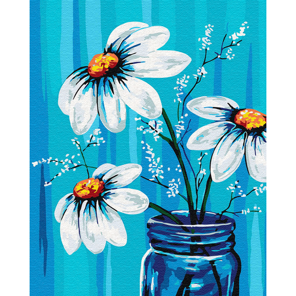 Картина по номерам Квіти - Ромашки в вазе