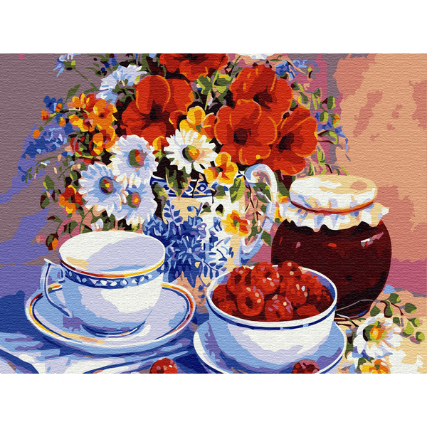 Картина по номерам Квіти - Натюрморт чаепитие
