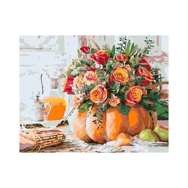Картина по номерам Преміум картини - Натюрморт тыква с розами