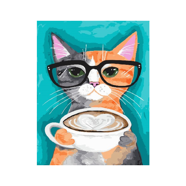 Картина по номерам Преміум картини - Кіт і кава